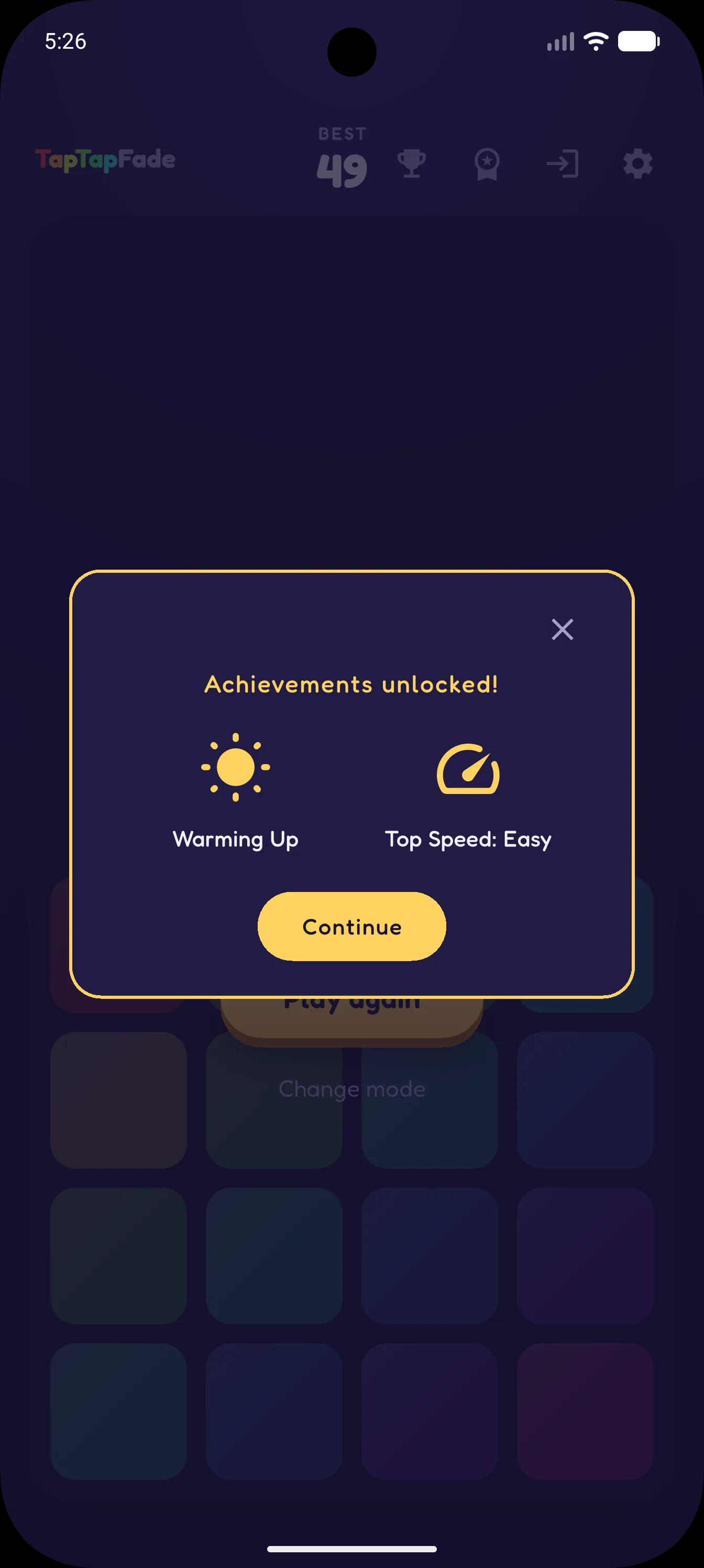 TapTapFade achievement unlock